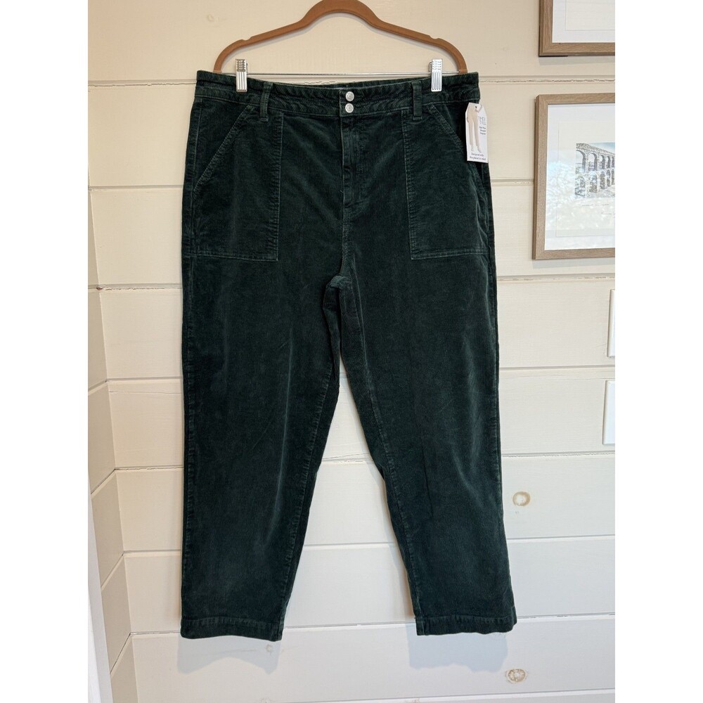 NWT Forest Green 18 Corduroy Pants Straight Leg Patch Pockets‎ Boho Academia